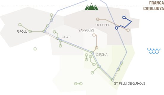 Mapa geogràfic ruta Pirinexus Litoral Bicitranscat