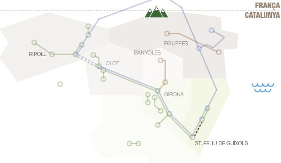 Mapa geogràfic del tram d'enllaç Tren Petit - Ruta del Carrilet