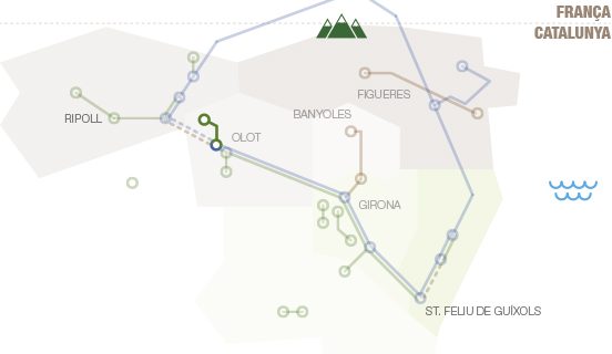 Mapa geogràfic de la via verda de la Vall de Bianya